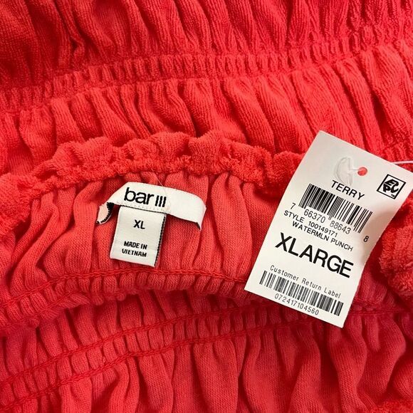 NWT Bar III Women's Square Neckline Terry Ruffled Smocked Watermelon Punch Xl - Picture 3 of 4